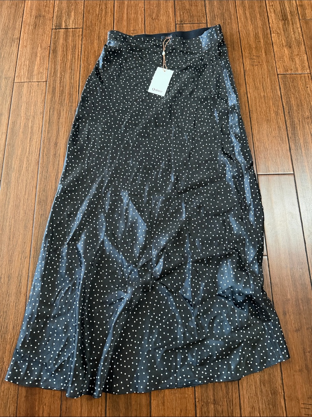 Quince Black Maxi Skirt with White Polka Dots